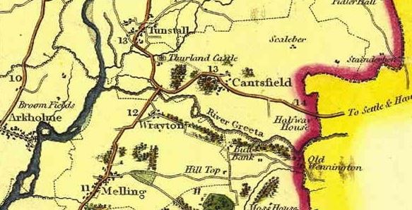 Section of an old map showing Cantsfield.