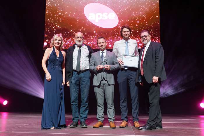 Sian Lloyd (broadcaster and host of the awards), Councillor Kevin Frea (cabinet member with responsibility for climate action), Elliot Grimshaw (project lead), Robert Boschi (climate change project ma
