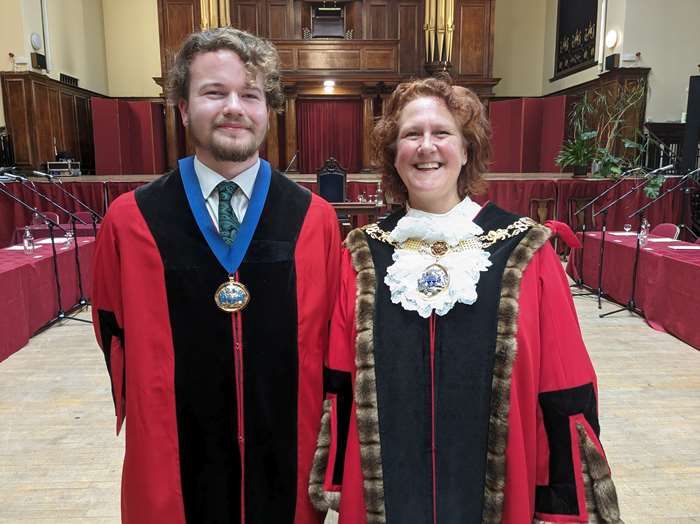 The new Mayor of Lancaster, Councillor Abi Mills, with the new Deputy Mayor, Councillor Hamish Mills.