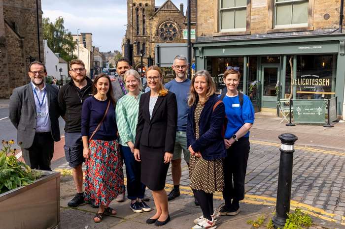 Representatives from Historic England and Lancaster City Council reps with Cat Smith MP & developer Pete Mercer outside Stonewell Spring