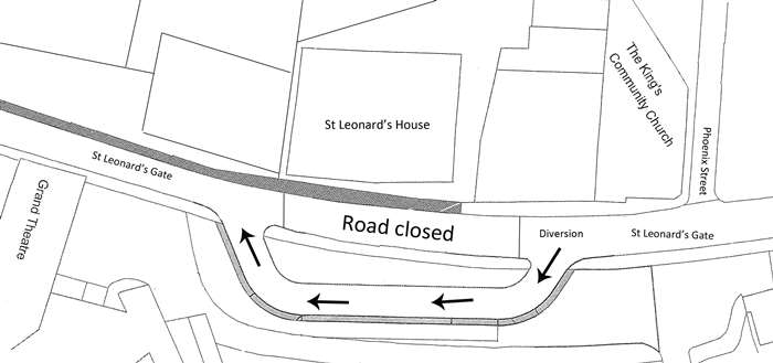 St Leonard's Gate diversion map - for illustrative purposes only