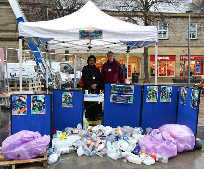 Councillors Andrew Kay and Liz Scott, members of the working party set up to oversee the campaign, at the stall in Market Square.